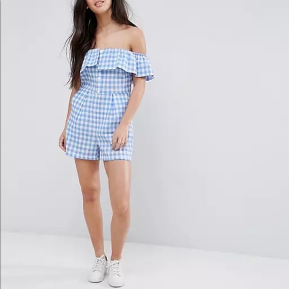 New Look Petite Gingham Double Layered Romper - Picture 4 of 5